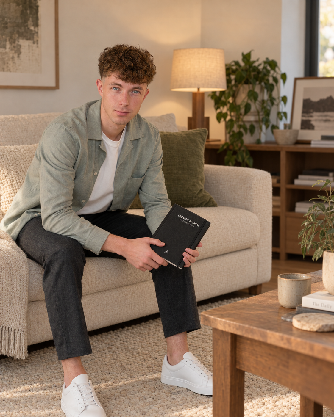 Its_Jan hält das Creator Journal in einem gemütlichen Wohnzimmer